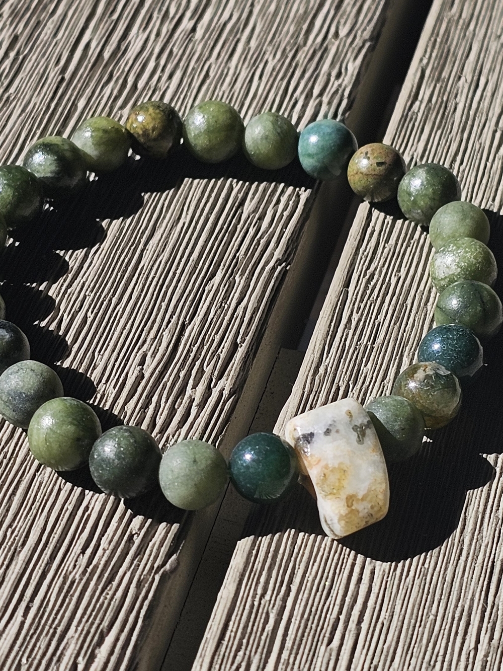 Green Beaded Stretch Bracelet with Accent Stone - Women Jewelry